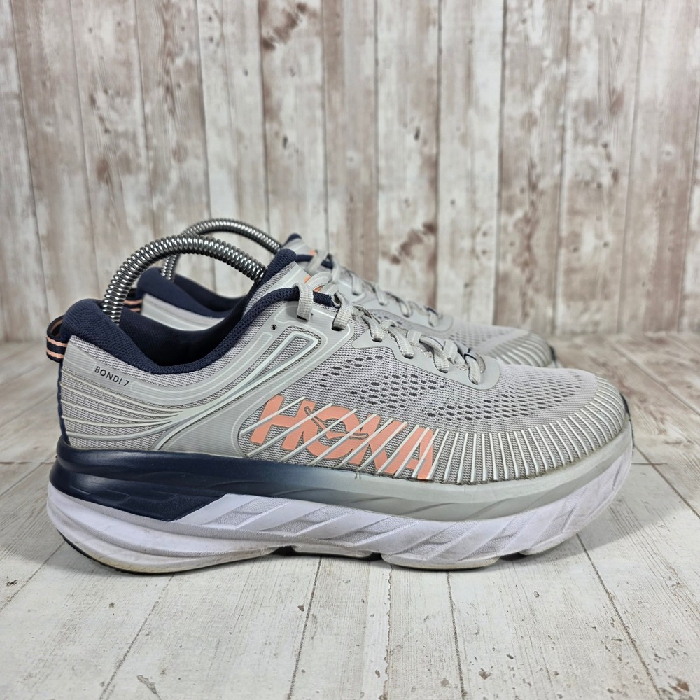 Hoka One One Bondi 7 Womens 7.5 Lunar Rock Black Iris Running Shoes 1110519 LRBI
